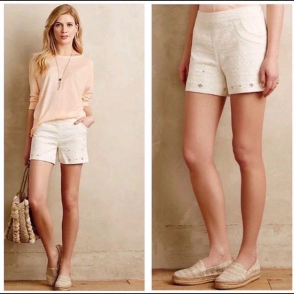 Anthropologie Elevenses Ivory Shorts